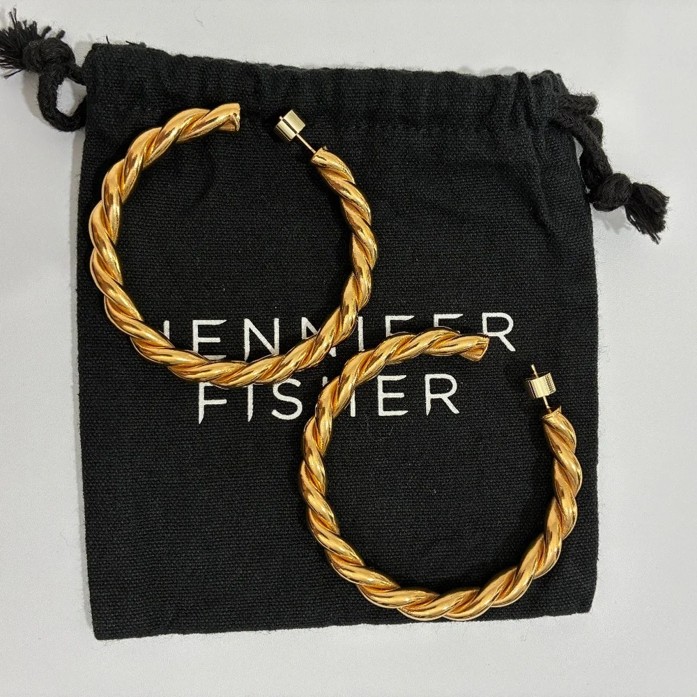 Jennifer Fisher 2.5" Twisted Lilly Hoops Earrings 14K Gold Posts Plated Brass - Picture 6 of 13